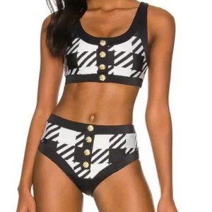 NWT Beach Riot Black & White Isle Houndstooth bikini, size L, SET
